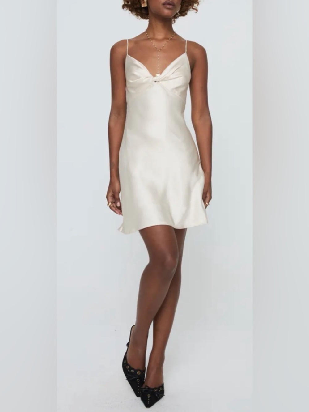 Princess Polly Marilyn Front Twist Champagne Satin Slip Mini Dress